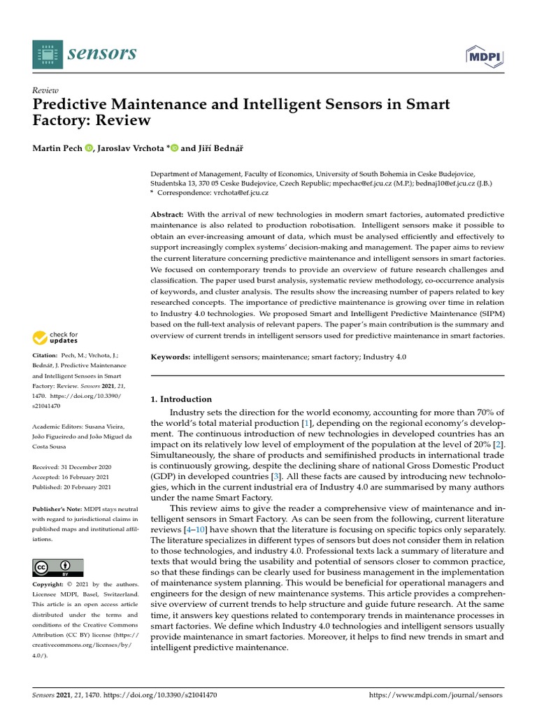 Sensors: Predictive Maintenance and Intelligent Sensors in Smart ...