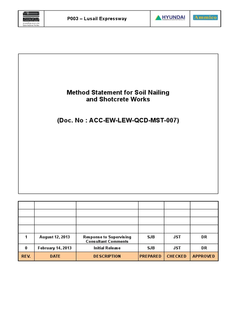 Method Statement For Soil Nailing and Shotcrete Works | PDF | Concrete ...