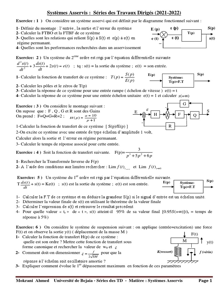 Théorème de la valeur finale en asservissement PDF Automatisation — free download