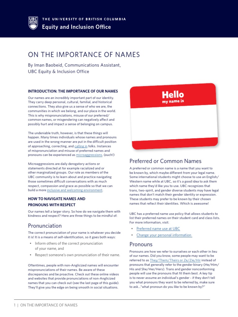 The Significance of Names and Pronouns | PDF | Inclusion (Education ...