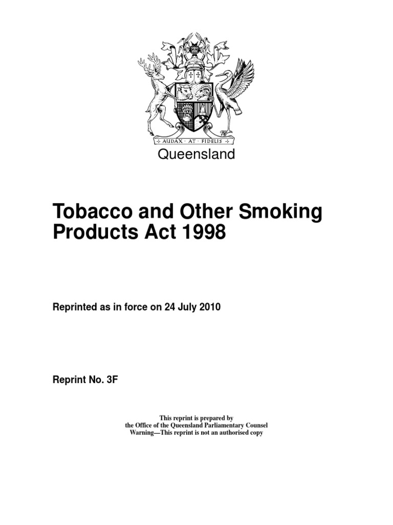 Tobacco and Other Smoking Products Act 1998 Queensland PDF