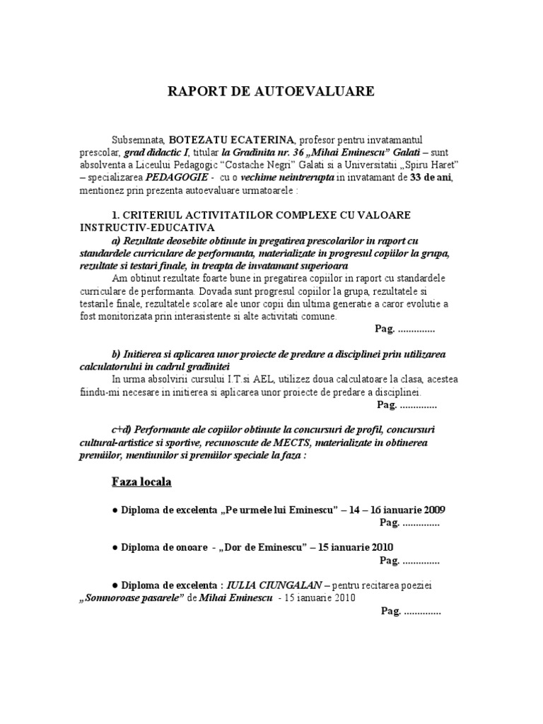 Raport de Autoevaluare | PDF