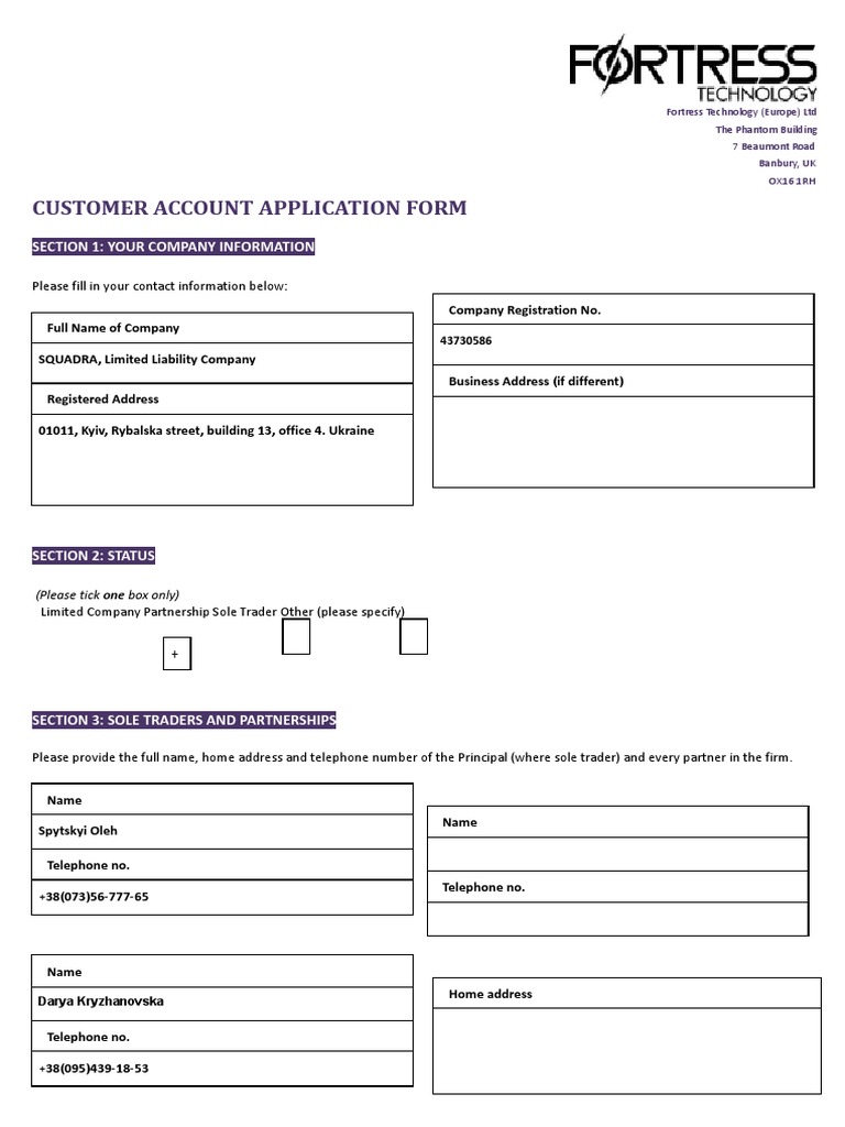 AC CA001 - Customer Account Application v3 | Download Free PDF | Sole ...