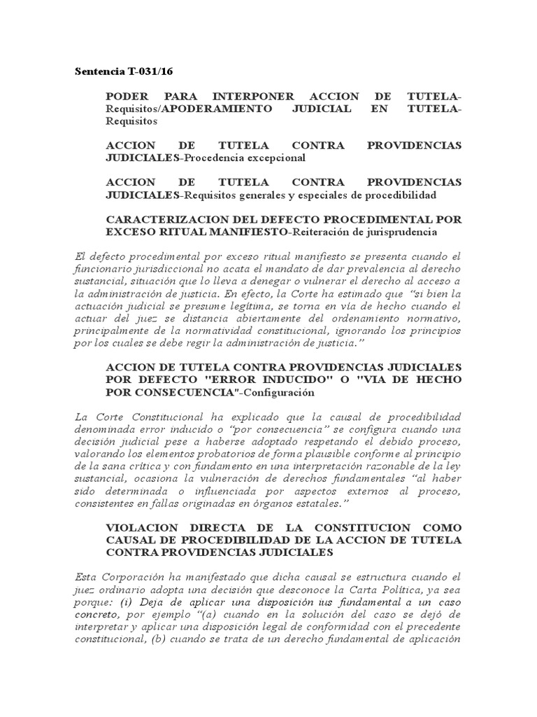 Acción de Tutela: Procedencia y Requisitos | PDF | Caso de ley ...