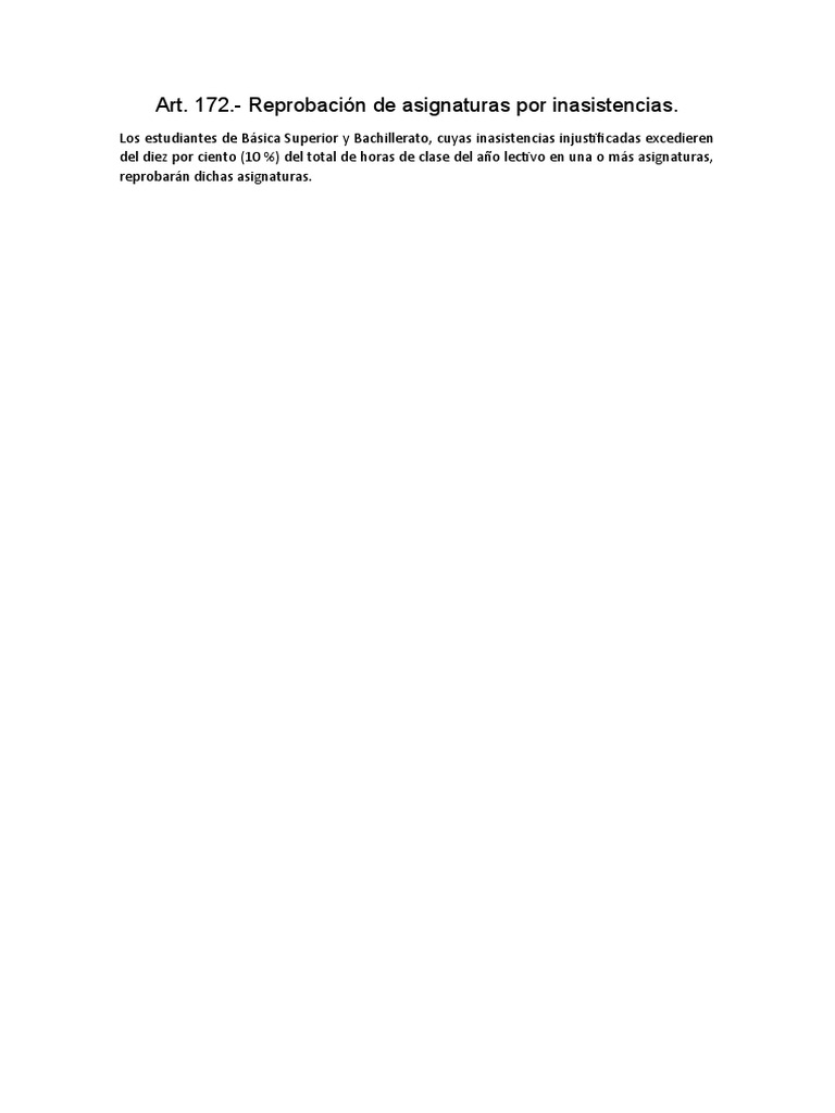 Reprobación por Inasistencias - Art. 172 LOEI | PDF