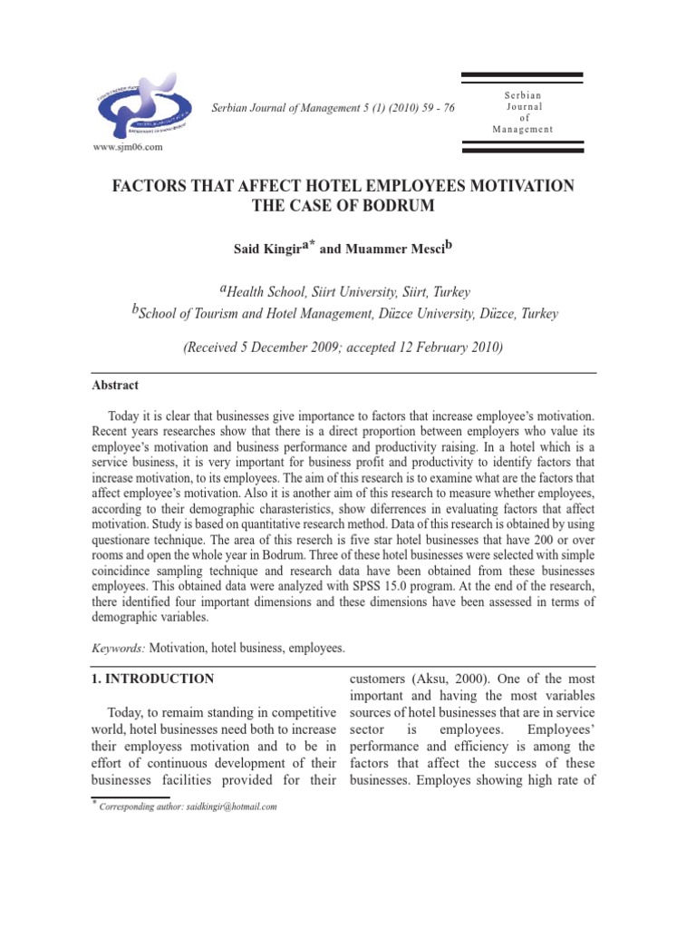 Factors Influencing Hotel Employee Motivation | PDF | Job Satisfaction ...