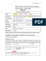 Data and Work Sheets - Staple These Sheets Together Before Submitting Work and Energy - Physics 1028A 2020-2021