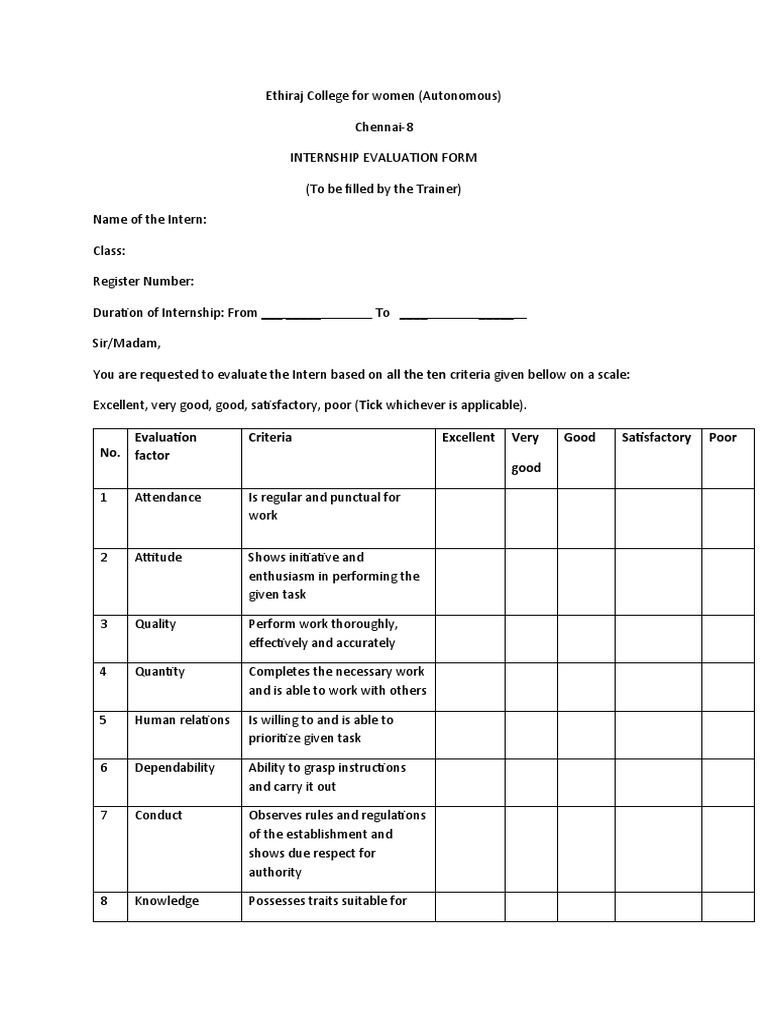 Internship Evaluation Form-1 | PDF