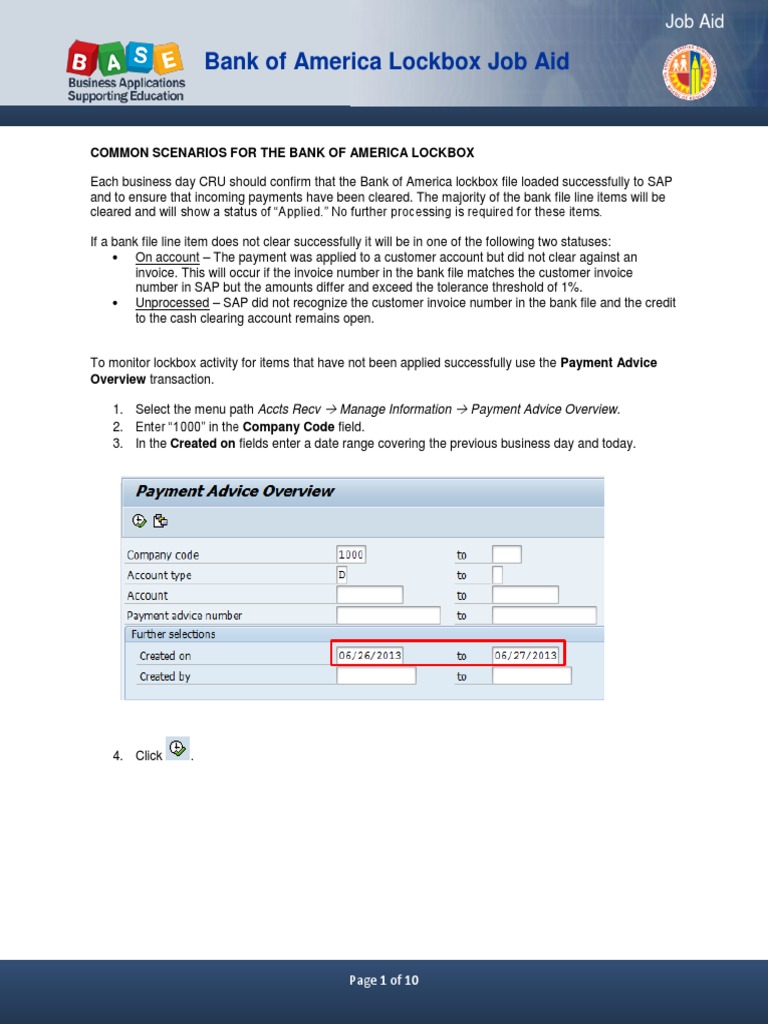 Bank of America Lockbox Job Aid PDF Invoice Payments