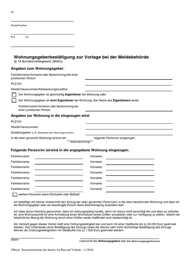 Wohnungsgeberbestätigung PDF
