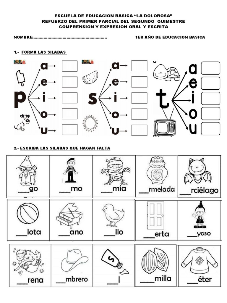 Evaluación correspondiente al 1er quimestre 1er parcial 2do