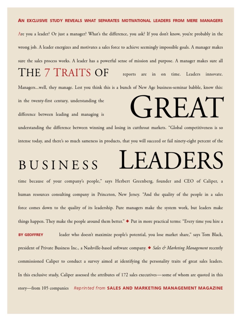 The 7 Traits of Great Leaders | PDF | Sales | Leadership
