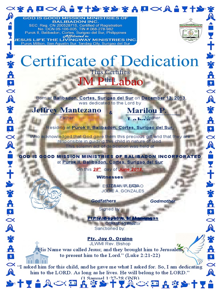 Certificate of Dedication JM | PDF