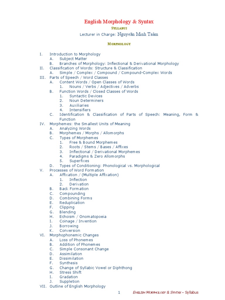 English Morphology and Syntax Syllabus | PDF | Morphology (Linguistics ...