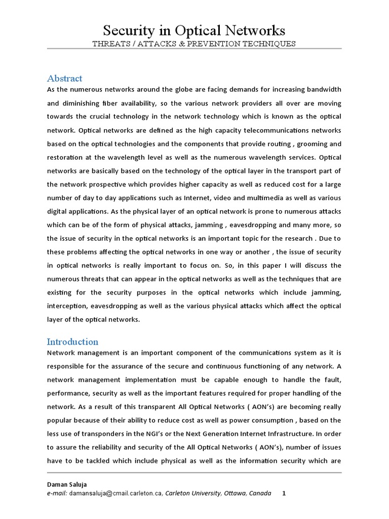 Security in Optical Networks | PDF | Computer Network | Encryption