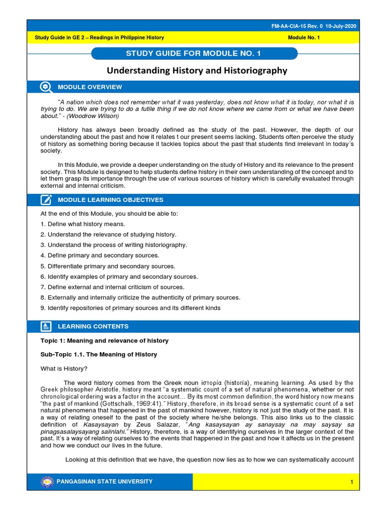 Understanding the Study of History An Analysis of a Study Guide on