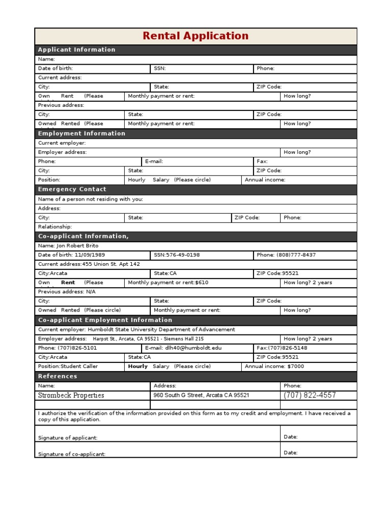Comprehensive Rental Application Form | PDF | Economies | Business