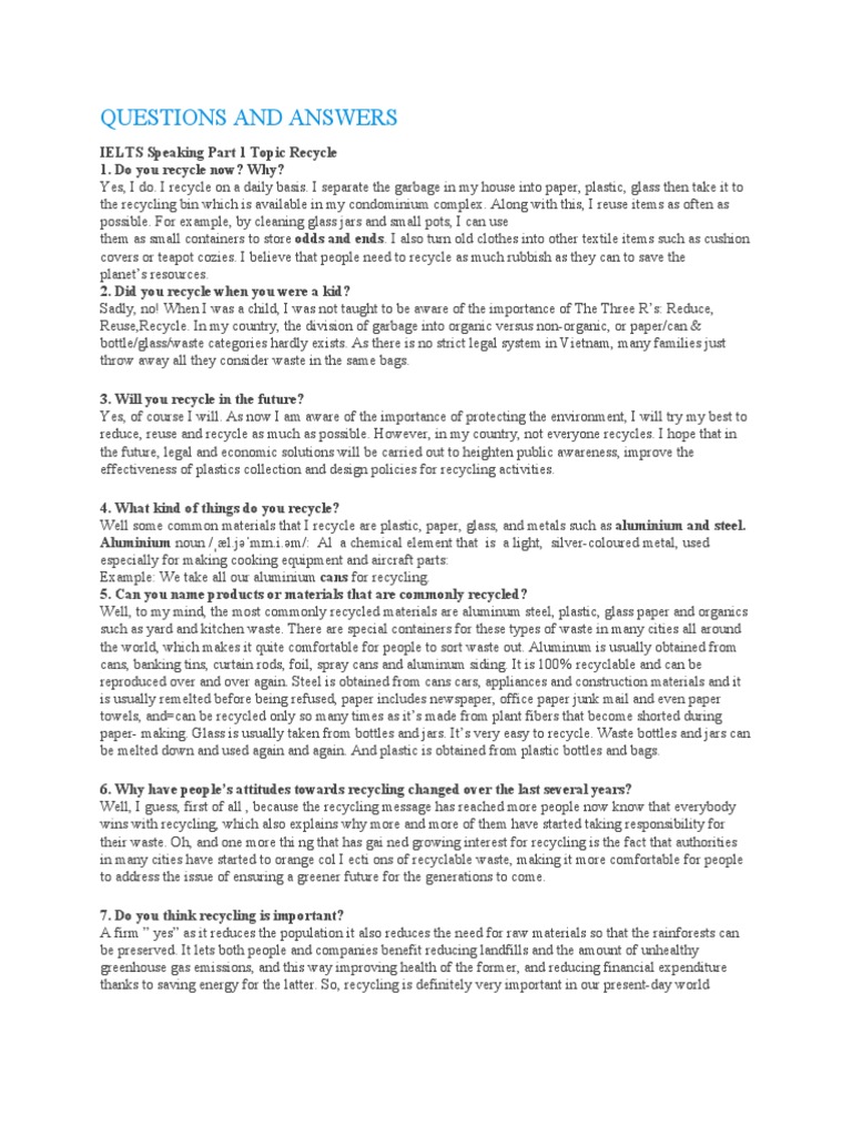Questions and Answers PDF Recycling Reuse