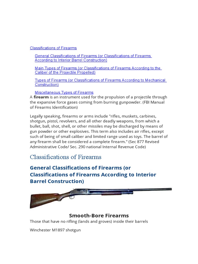 Arms, Part 1 Classifications of Firearms PDF Firearms Gun Barrel
