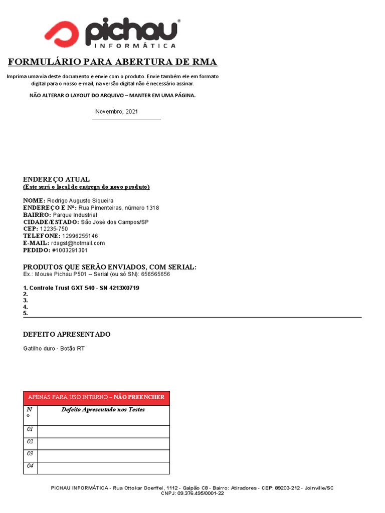Formulario de Rma 2021-2 | PDF