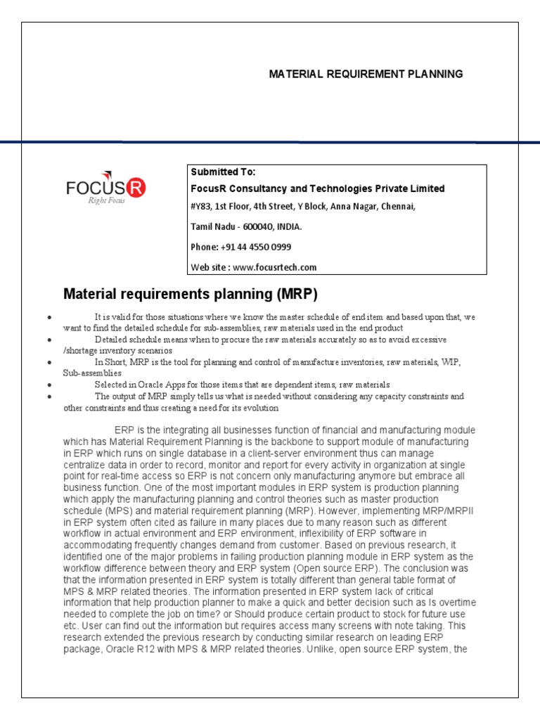 20 - Material Requirement Planning | PDF | Enterprise Resource Planning