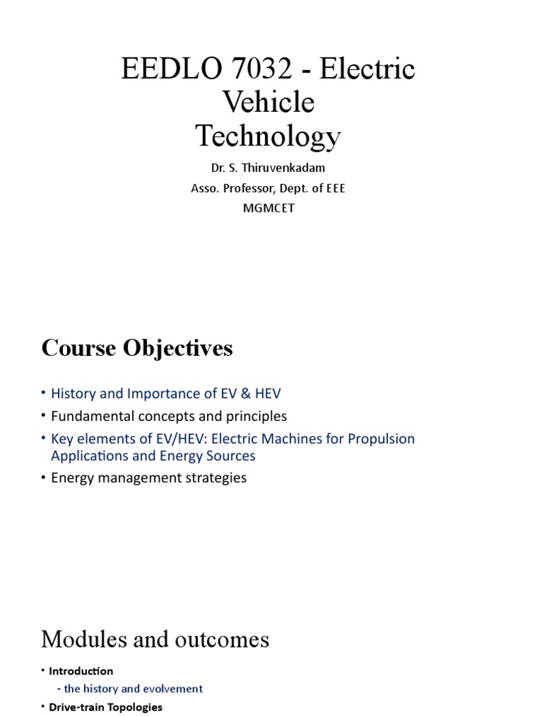 Module1 - EV Technology | PDF | Electric Vehicle | Plug In Hybrid