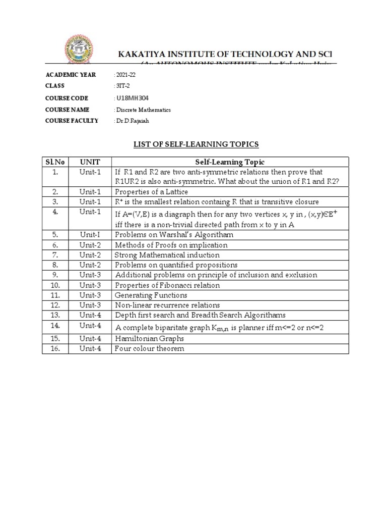 Academic Year: 2021-22 Class: 3IT-2 Course Code: Course Name: Discrete ...