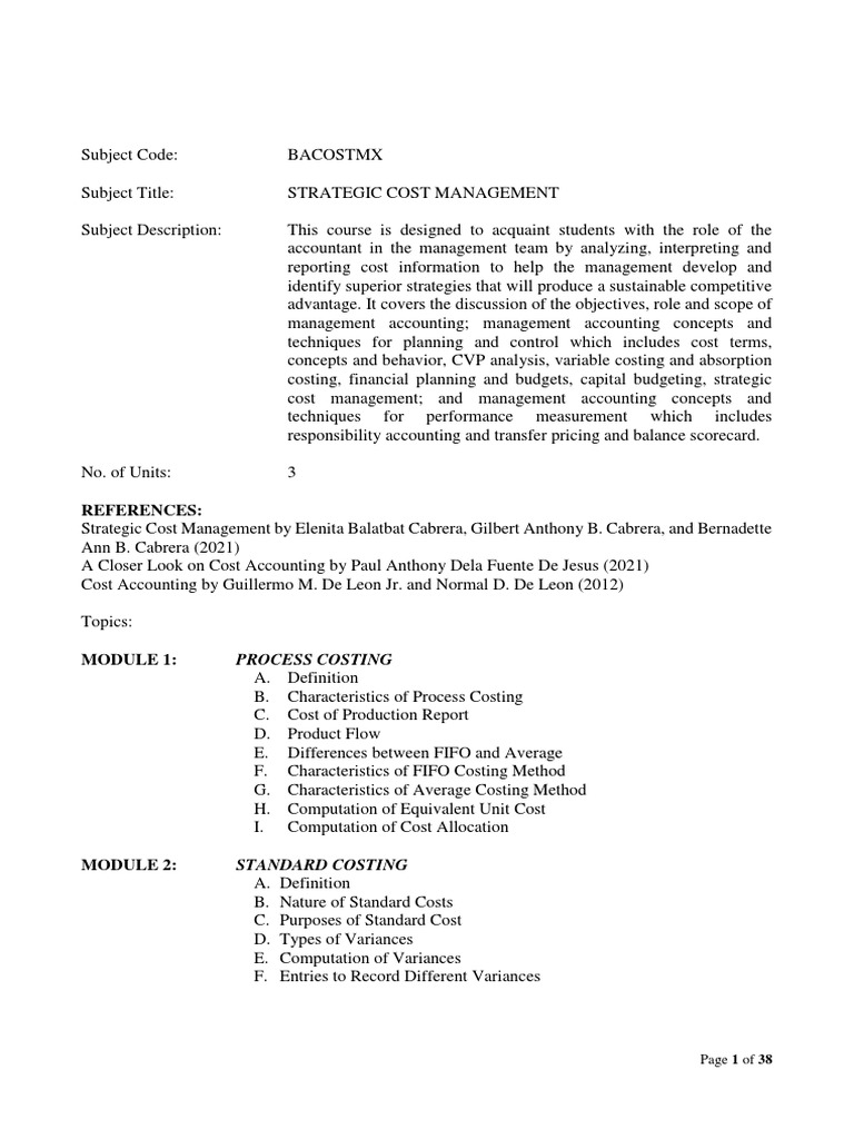 Strategic Cost Management Course Overview | PDF | Inventory | Cost