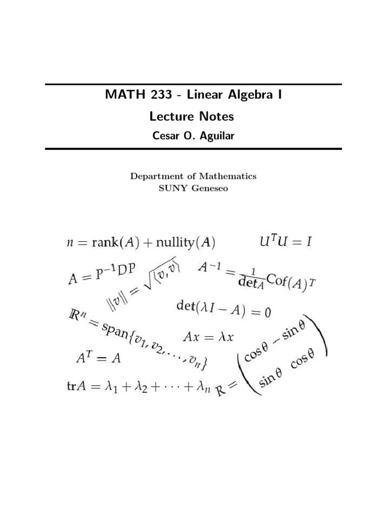 MATH 233 - Linear Algebra I Lecture Notes: Cesar O. Aguilar | PDF ...