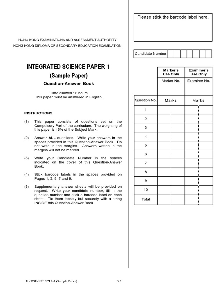 Integrated Science Paper 1 (Sample Paper) : Question-Answer Book | PDF ...