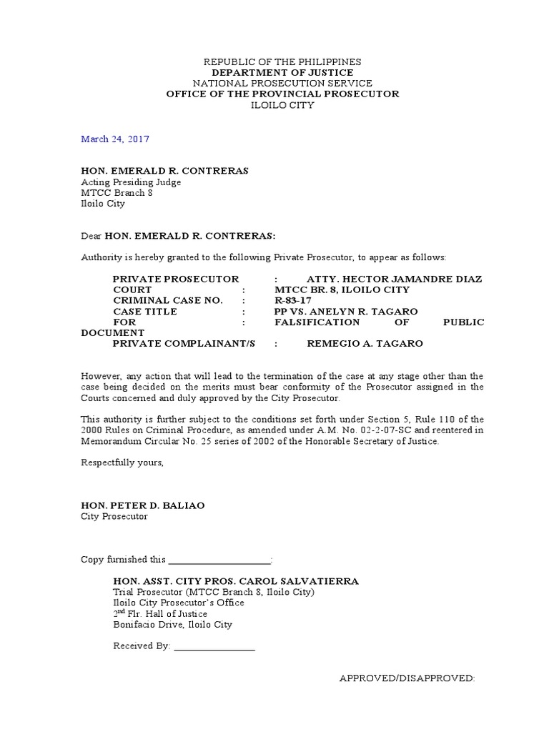 Authority for Private Prosecutor in Iloilo | PDF | Politics | Social ...