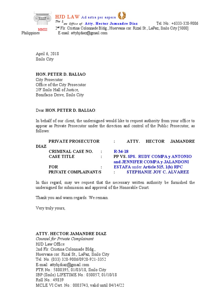 Request for Private Prosecutor Authority | PDF