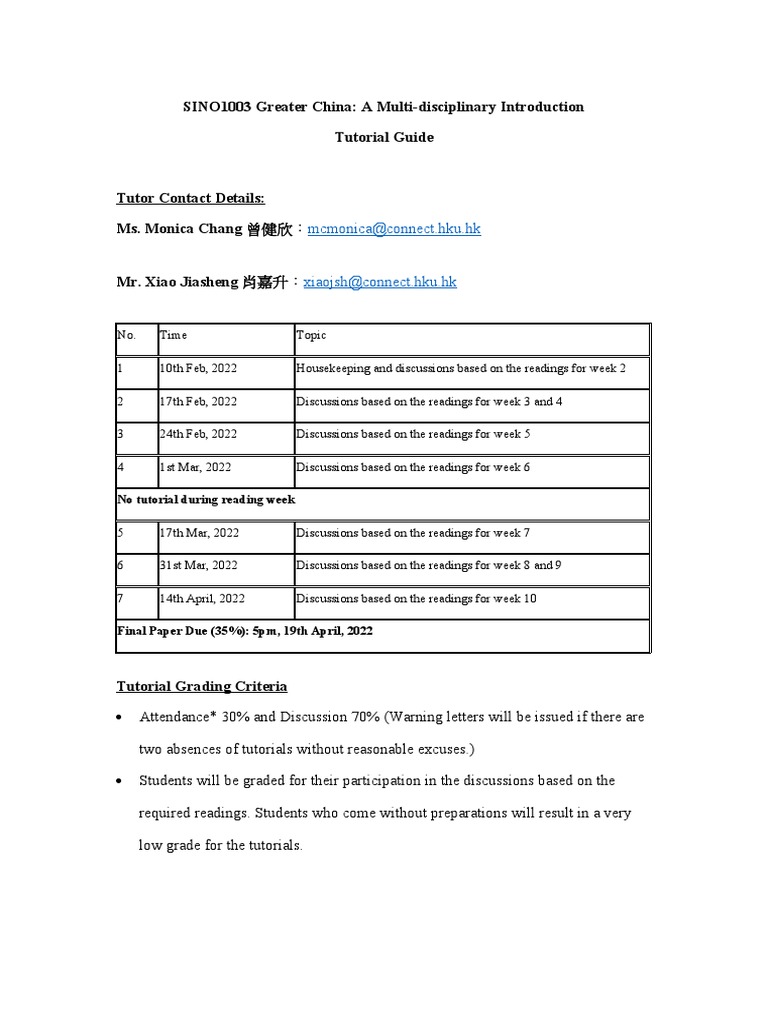 SINO1003 Tutorial Guide Overview | PDF | Communication | Teaching