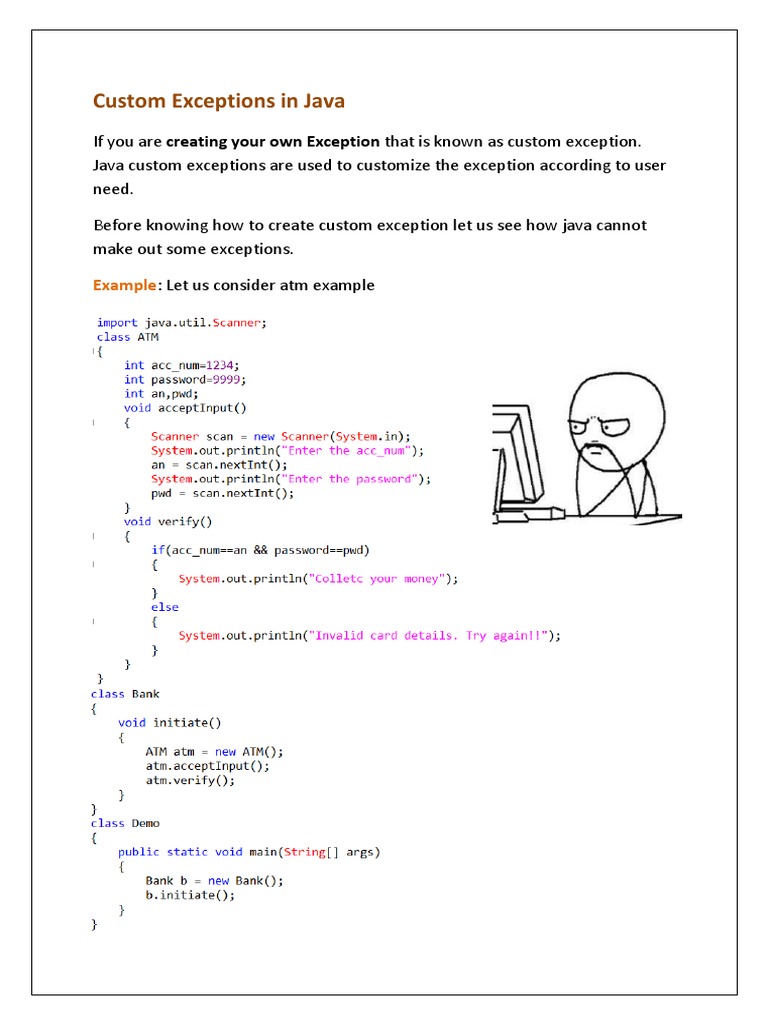 Custom Exceptions in Java Example PDF