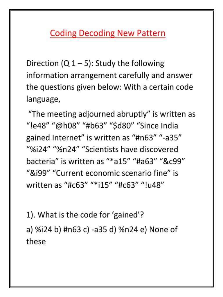 Coding Decoding New Pattern | PDF | Cognitive Science | Mental Processes