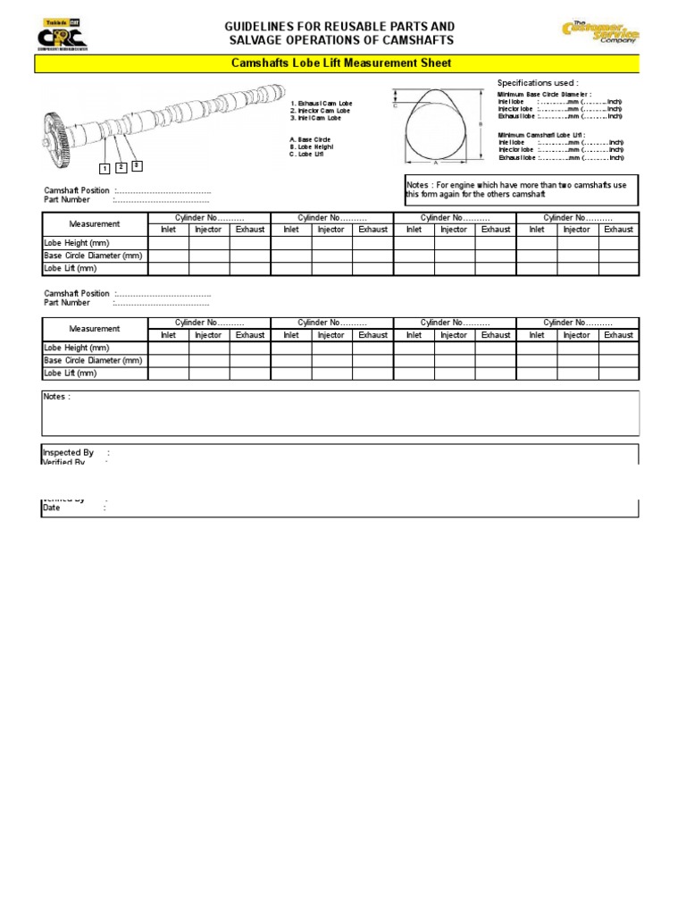 Camshaft Test Sheet | PDF | Vehicle Technology | Vehicles