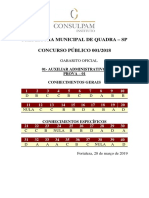 Consulpam 2019 Prefeitura de Quadra SP Auxiliar Administrativo Gabarito