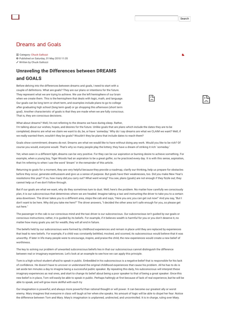 Unraveling The Differences Between DREAMS and GOALS PDF Dream