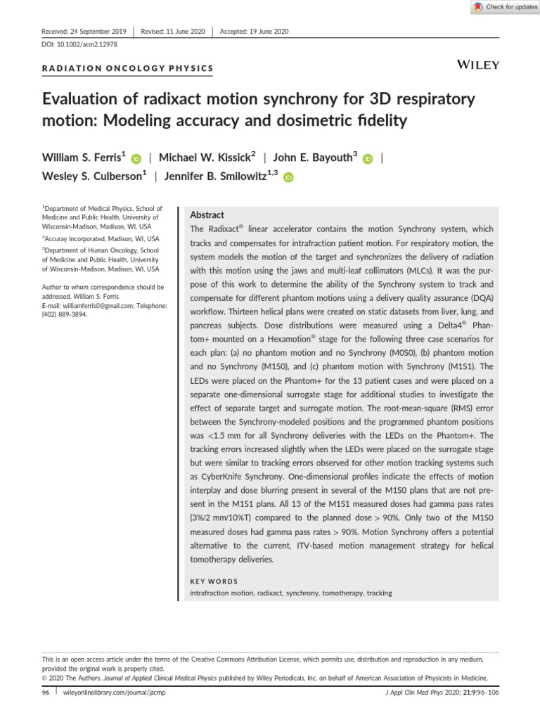 J Applied Clin Med Phys - 2020 - Ferris - Evaluation of Radixact Motion ...