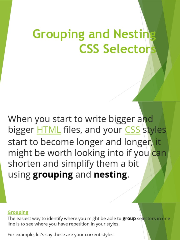 Grouping and Nesting CSS Selectors | PDF | Html Element | Computing