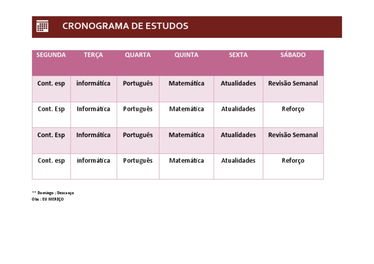 Cronograma de Estudos Concurso | PDF