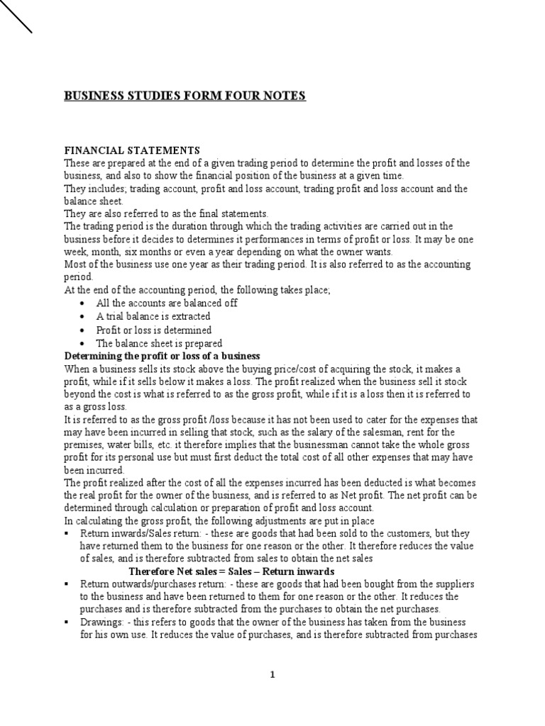 Business Form 4 Notes Pdf