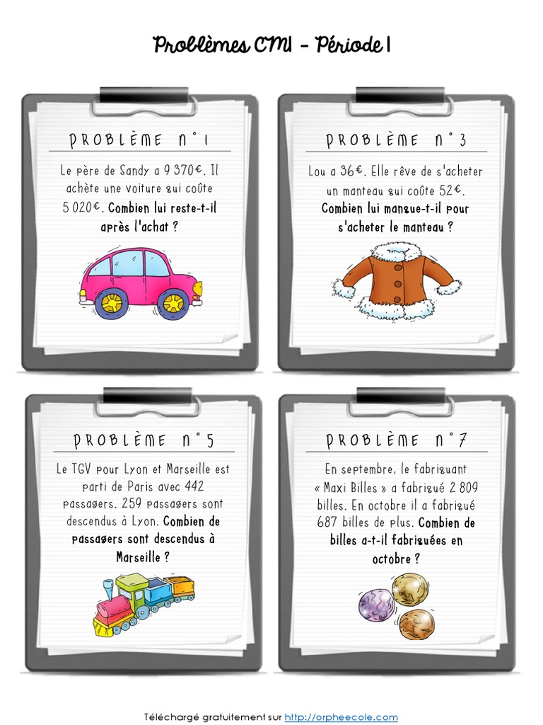 Problèmes Division Cm1 à Imprimer Banque de Problemes CM1 CM2 | PDF