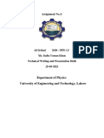 Assignment No.3:: Department of Physics University of Engineering and Technology, Lahore