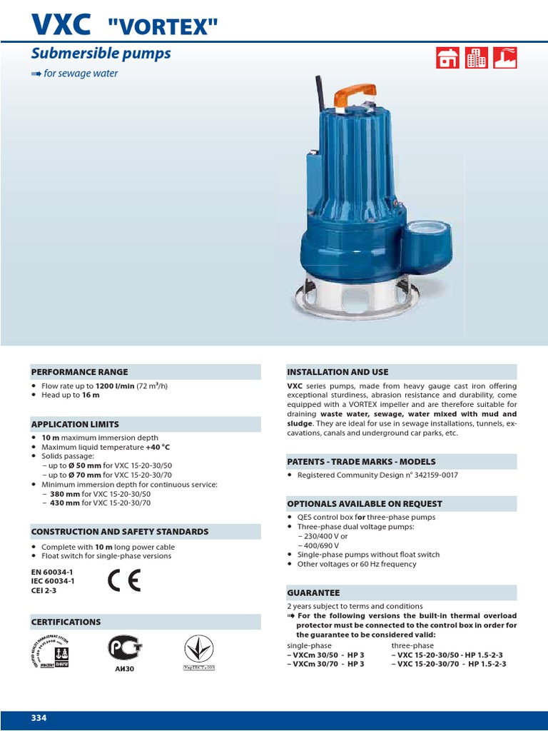 Vortex Submersible Pump Specifications | PDF | Pump | Electricity