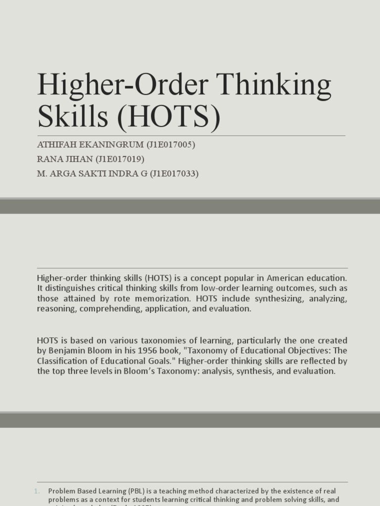 Understanding Higher Order Thinking Skills | PDF | Project Based ...