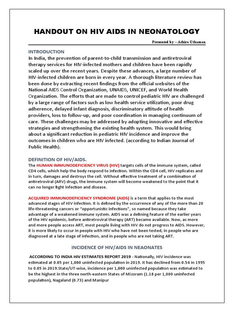 Handout - Hiv Aids in Neonates | PDF | Hiv/Aids | Diagnosis Of Hiv/Aids