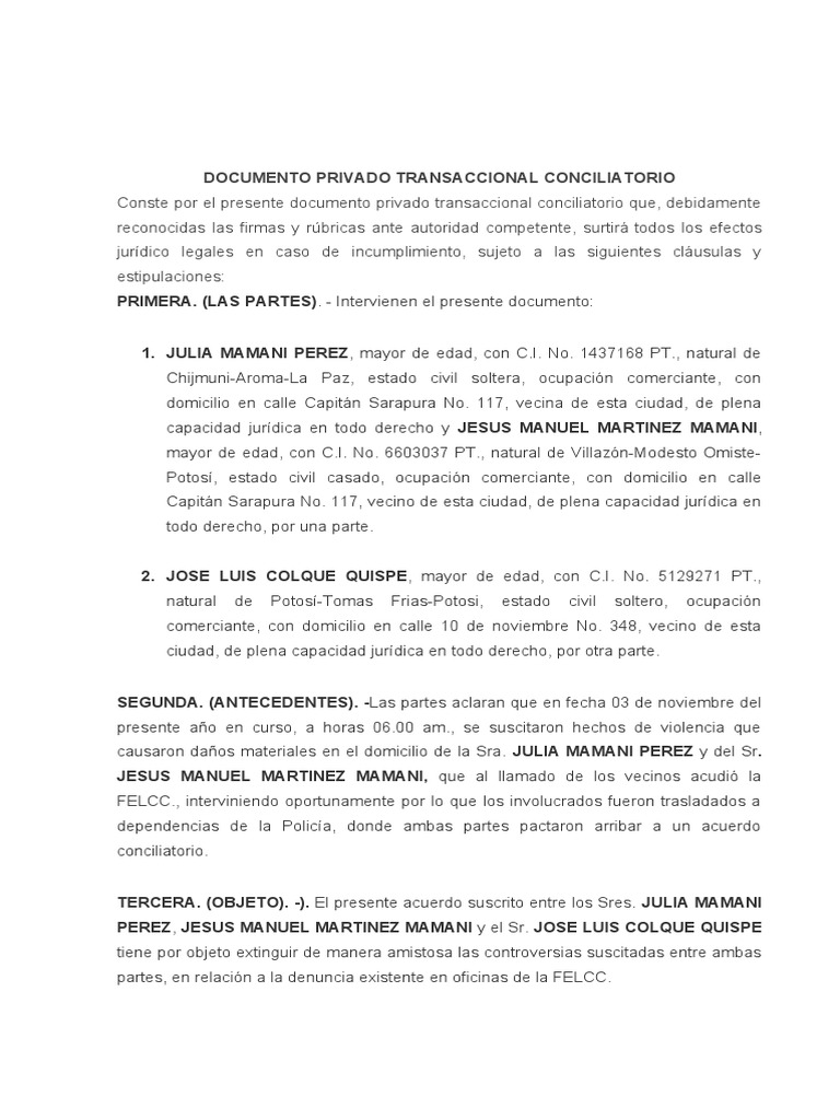 Acuerdo Transaccional Conciliatorio | PDF | Justicia | Crimen y violencia