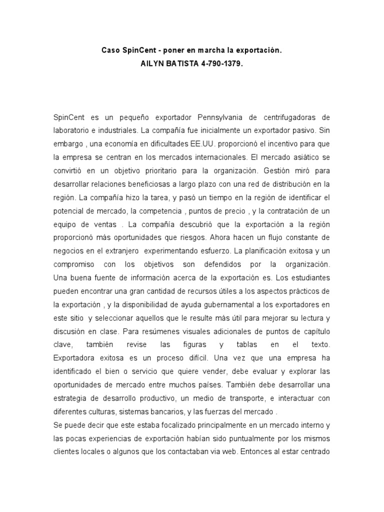 SpinCent: Estrategia de Exportación Exitosa | PDF