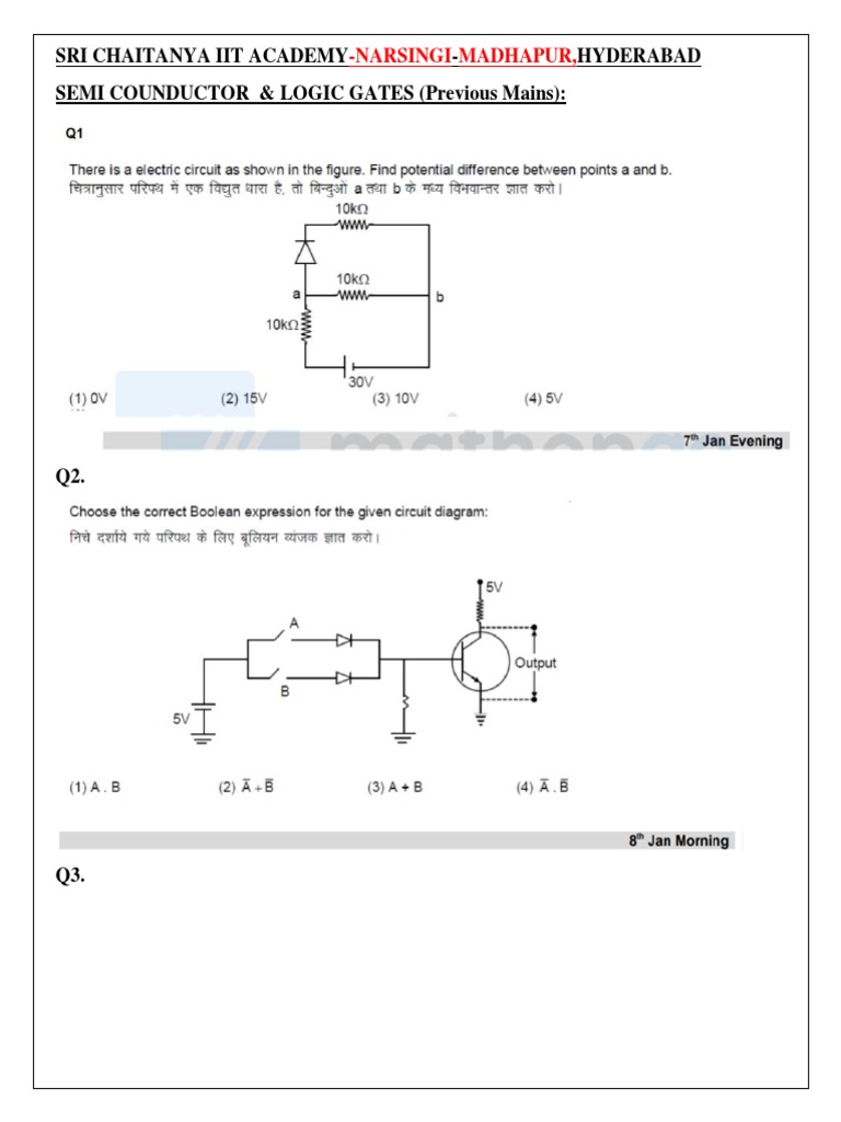 Semiconductor & Logic Gates Questions | PDF
